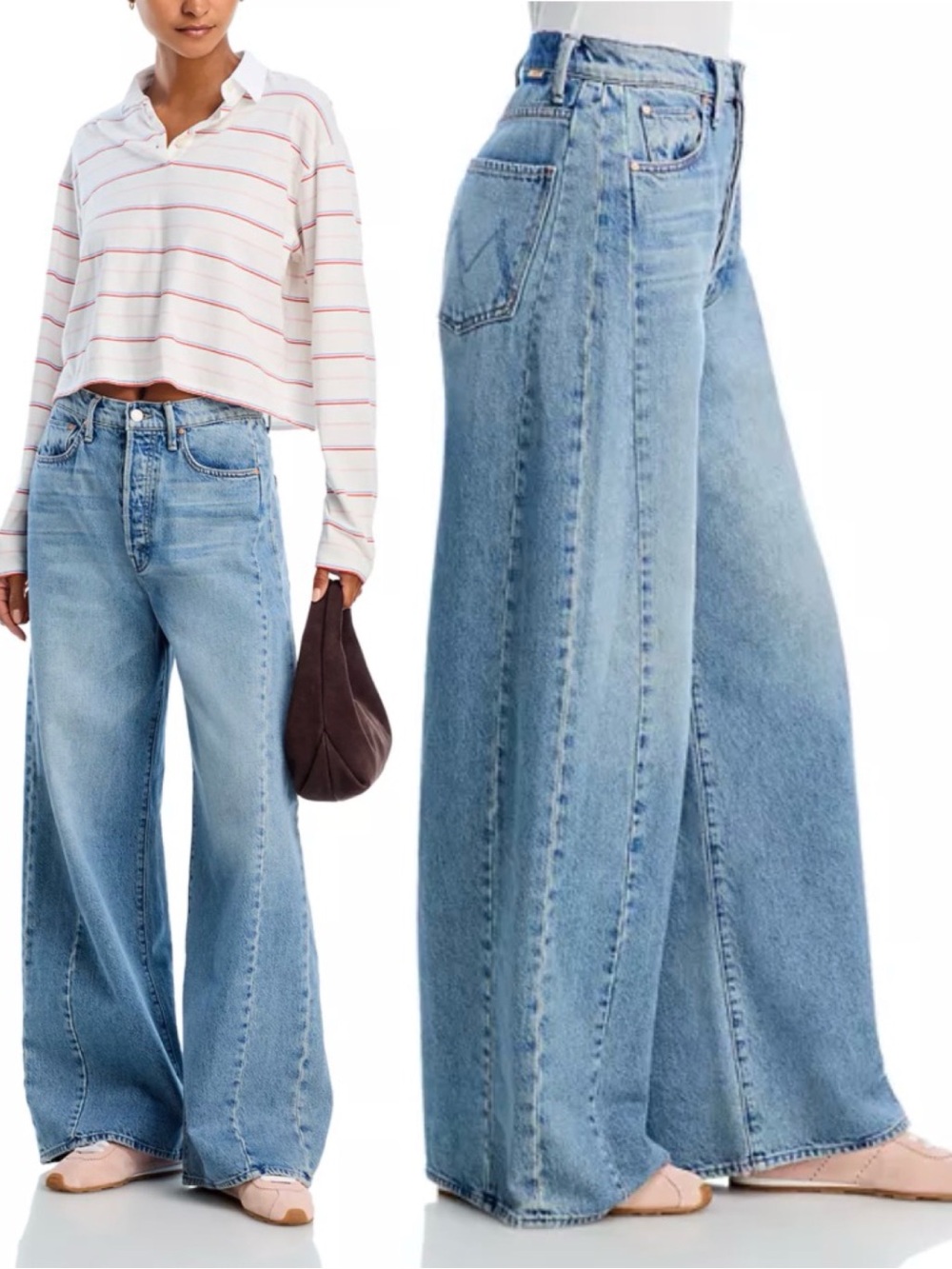 MOTHER The Pipe-Dream Button Sneak Jeans Wide Leg High-Rise Blue Size 27 EUC